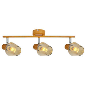 Réglette 3 Spots en Métal Effet Bois Naturel et Verre Ambré Réglette 3 Spots en Métal Effet Bois Naturel et Verre Ambré