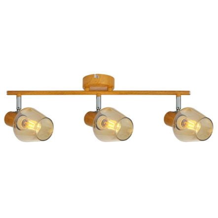Réglette 3 Spots en Métal Effet Bois Naturel et Verre Ambré