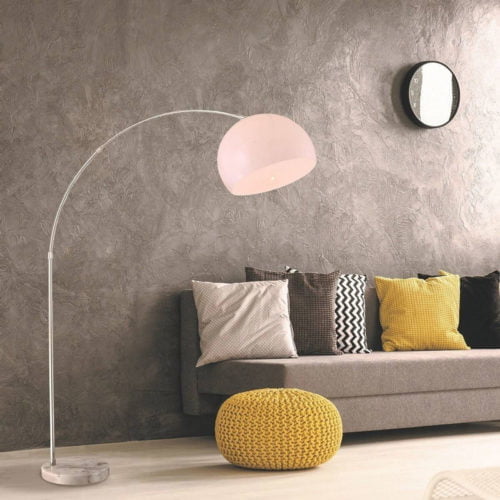 Lampadaire Arc Slovat Blanc et Argenté en Métal et Marbre Lampadaire Arc Slovat Blanc et Argenté en Métal et Marbre