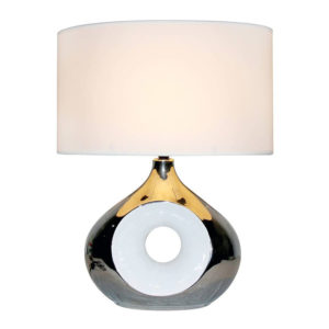 Lampe de Salon HOLLY Argentée en Céramique et Abat-Jour Blanc