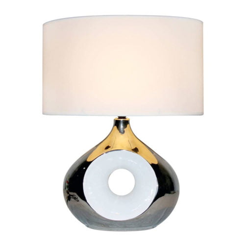 Lampe de Salon HOLLY Argentée en Céramique et Abat-Jour Blanc Lampe de Salon HOLLY Argentée en Céramique et Abat-Jour Blanc