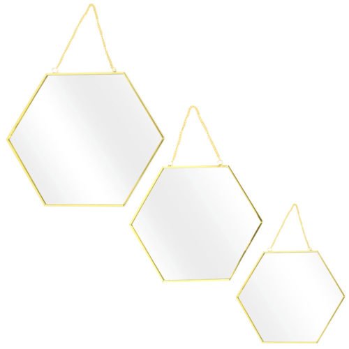 Miroir Hexagonal X3 Tailles Finition Or M6 Miroir Hexagonal X3 Tailles Finition Or M6