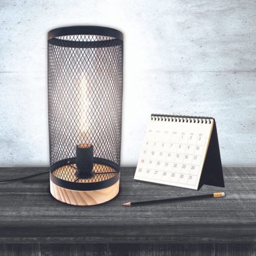 Lampe à Poser Cylindre Grille Métal Bois Lampe à Poser Cylindre Grille Métal Bois