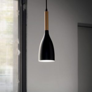 Suspension design MANHATTAN en métal noir et bois naturel Suspension design MANHATTAN en métal noir et bois naturel