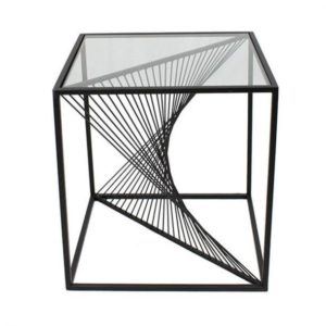 Bout de canapé carré SPIRALE en métal noir mat et verre transparent Bout de canapé carré SPIRALE en métal noir mat et verre transparent