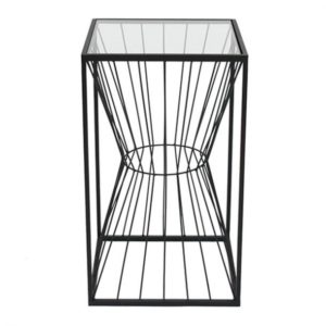 Bout de canapé LINEO en métal noir mat et verre transparent Bout de canapé LINEO en métal noir mat et verre transparent