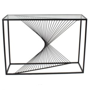 Console SPIRALE en métal noir mat et verre transparent Console SPIRALE en métal noir mat et verre transparent