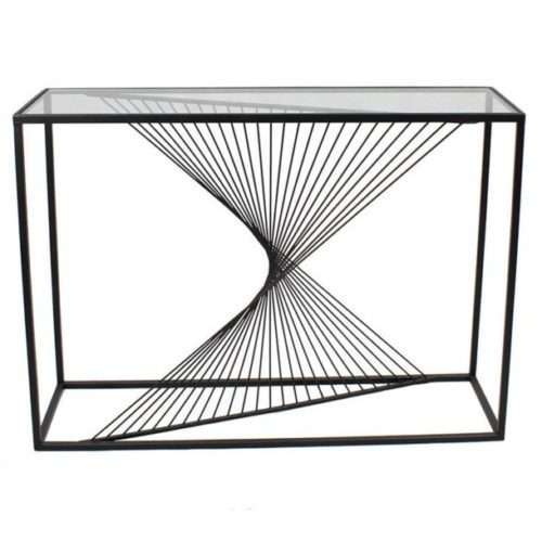 Console SPIRALE en métal noir mat et verre transparent Console SPIRALE en métal noir mat et verre transparent