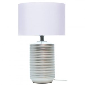 Lampe à poser STRAYE (H50cm) en céramique blanc/argenté avec abat-jour en tissu blanc Lampe à poser STRAYE (H50cm) en céramique blanc/argenté avec abat-jour en tissu blanc