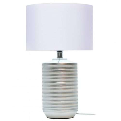 Lampe à poser STRAYE (H50cm) en céramique blanc/argenté avec abat-jour en tissu blanc Lampe à poser STRAYE (H50cm) en céramique blanc/argenté avec abat-jour en tissu blanc