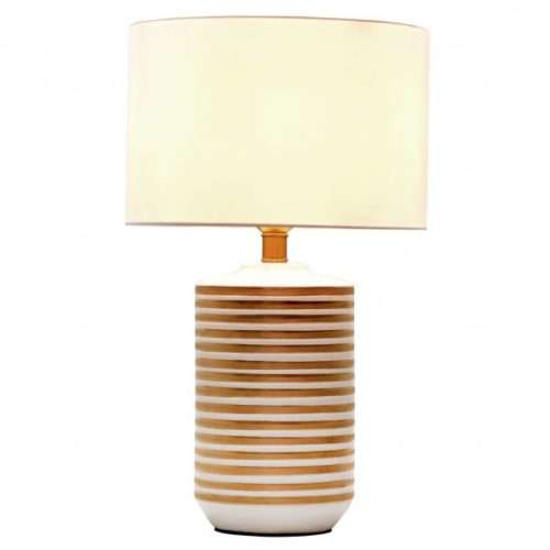 Lampe à poser STRAYE (H50cm) en céramique blanc/doré avec abat-jour en tissu blanc Lampe à poser STRAYE (H50cm) en céramique blanc/doré avec abat-jour en tissu blanc