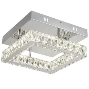 Plafonnier LED KRYS carré (D30cm) en métal chrome et cristal Plafonnier LED KRYS carré (D30cm) en métal chrome et cristal