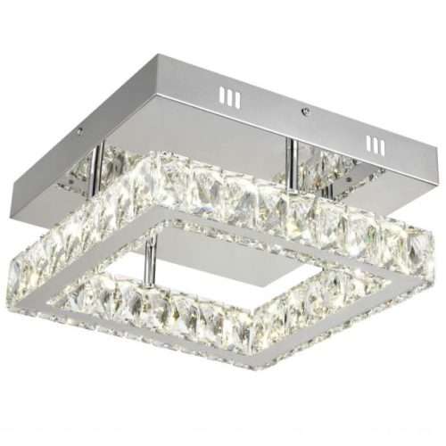 Plafonnier LED KRYS carré (D30cm) en métal chrome et cristal Plafonnier LED KRYS carré (D30cm) en métal chrome et cristal