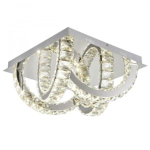 Plafonnier LED KRYS carré (D45cm) en métal chrome et cristal Plafonnier LED KRYS carré (D45cm) en métal chrome et cristal