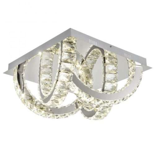 Plafonnier LED KRYS carré (D45cm) en métal chrome et cristal Plafonnier LED KRYS carré (D45cm) en métal chrome et cristal