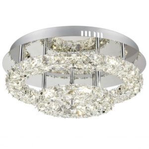 Plafonnier LED KRYS rond (D42cm) en métal chrome et cristal Plafonnier LED KRYS rond (D42cm) en métal chrome et cristal