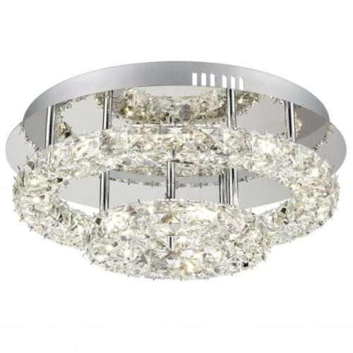 Plafonnier LED KRYS rond (D42cm) en métal chrome et cristal Plafonnier LED KRYS rond (D42cm) en métal chrome et cristal
