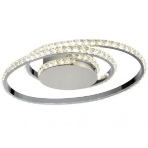 Plafonnier LED KRYS rond (D45cm) en métal chrome et cristal Plafonnier LED KRYS rond (D45cm) en métal chrome et cristal