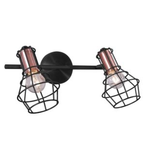 Réglette 2 spots orientables HARLOW noire et cuivrée en métal Réglette 2 spots orientables HARLOW noire et cuivrée en métal