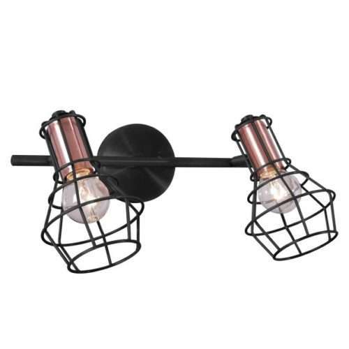 Réglette 2 spots orientables HARLOW noire et cuivrée en métal Réglette 2 spots orientables HARLOW noire et cuivrée en métal