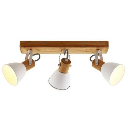 Réglette 3 spots NORSE en métal blanc et bois naturel Réglette 3 spots NORSE en métal blanc et bois naturel