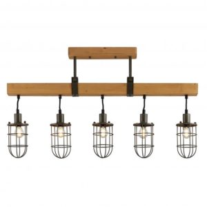 Suspension barre WIREM en métal gris et bois naturel Suspension barre WIREM en métal gris et bois naturel