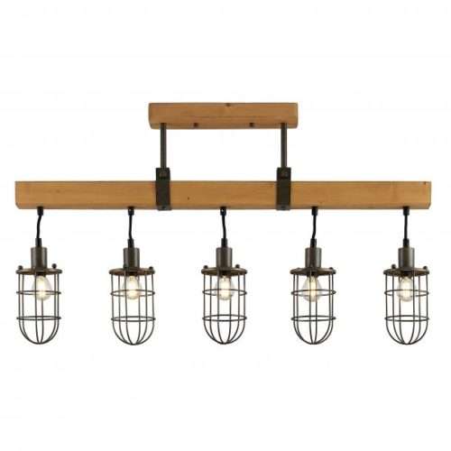 Suspension barre WIREM en métal gris et bois naturel Suspension barre WIREM en métal gris et bois naturel