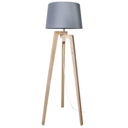 Lampe sur pied TIMA bois clair et taupe en pin naturel et tissu