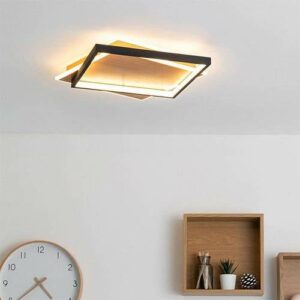Plafonnier LED GRAFIC (L44cm) en métal effet bois et aluminium noir Plafonnier LED GRAFIC (L44cm) en métal effet bois et aluminium noir