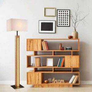 Lampadaire LED TREE en métal noir et bois clair